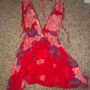 marine red floral print mini dress